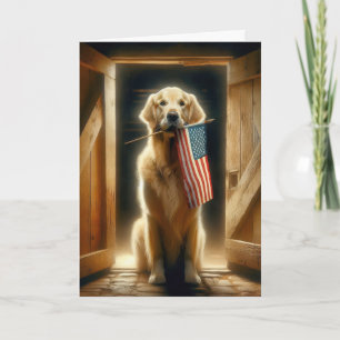 Carte Golden Retriever avec drapeau américain