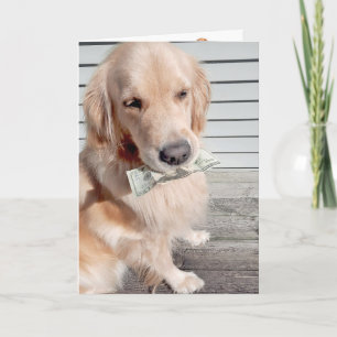 Carte Golden Retriever avec l'argent d'anniversaire