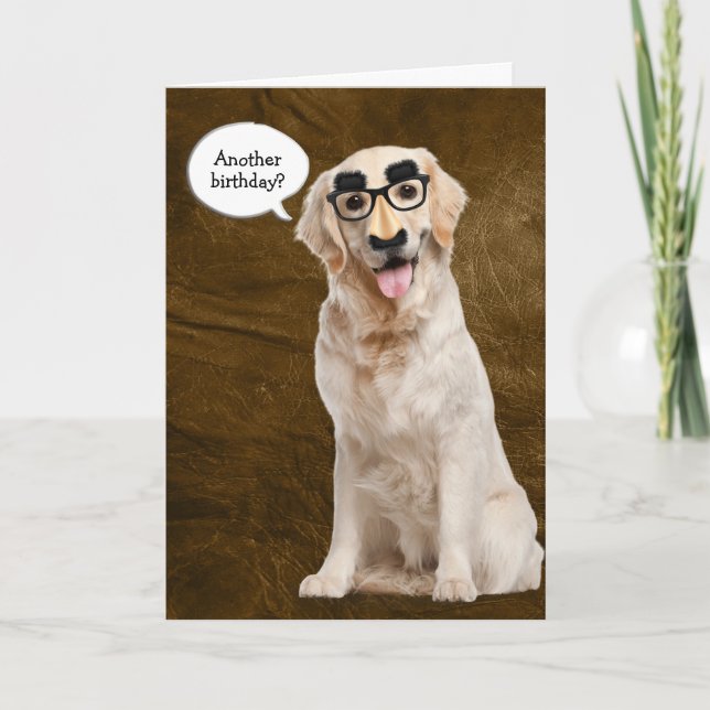 Carte Golden Retriever avec masque drôle en cuir (Devant)