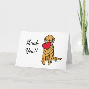 Carte Golden Retriever Cartoon Red Heart Thank You