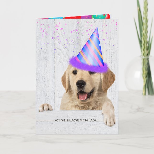 Carte Golden Retriever Chien avec casquette de fête d'an (Devant)