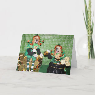 Carte Golden retriever comptant le pot d'or