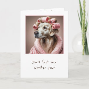 Carte Golden Retriever d'anniversaire avec bigoudis rose