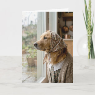 Carte Golden Retriever d'anniversaire regardant la pluie