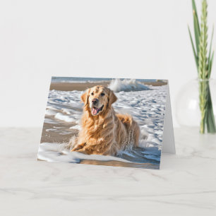 Carte Golden Retriever Dans La Vague De Plage
