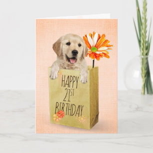 Carte Golden Retriever dans le 21e sac d'anniversaire