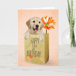 Carte Golden Retriever dans le sac d'anniversaire 18th B