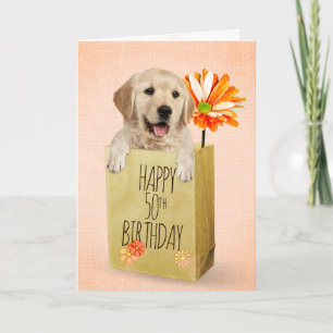 Carte Golden Retriever dans sac de 50e anniversaire