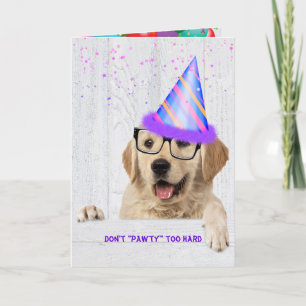 Carte Golden Retriever Dog avec casquette de fête