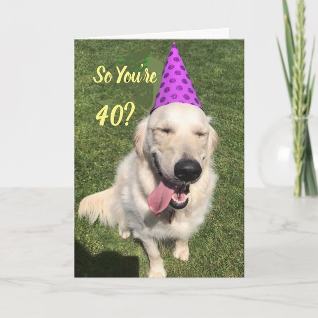 Carte Golden Retriever en Casquette de parti 40e anniver (Devant)