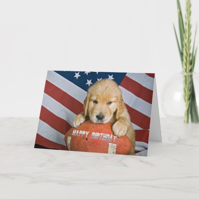 Carte Golden Retriever et Football Anniversaire (Devant)