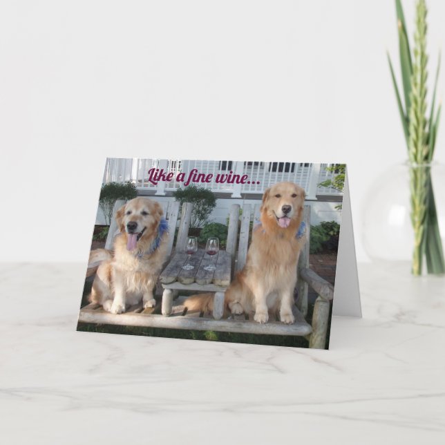Carte Golden Retriever Fine Wine Anniversaire (Devant)