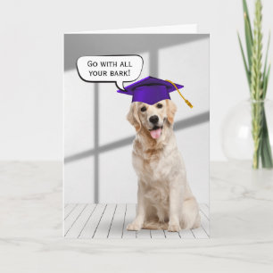 Carte Golden Retriever Graduate avec Casquette violet