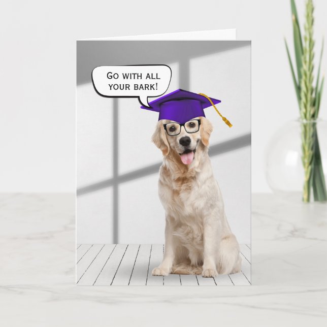 Carte Golden Retriever Graduate avec Casquette violet (Devant)