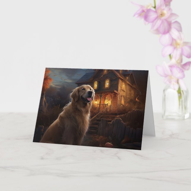 Carte Golden Retriever Halloween effroi (Orchidée)