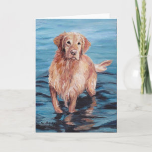 Carte Golden Retriever in Water Dog Art Grey Card