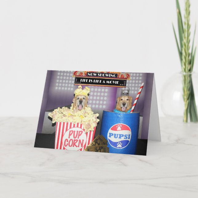 Carte Golden Retriever Life est un anniversaire de ciném (Devant)