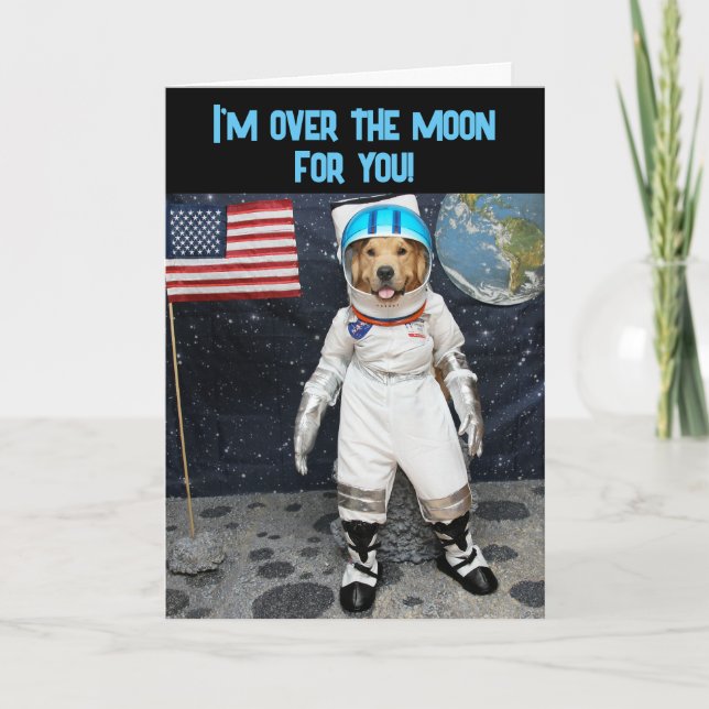 Carte Golden Retriever Over the Moon Anniversary (Devant)