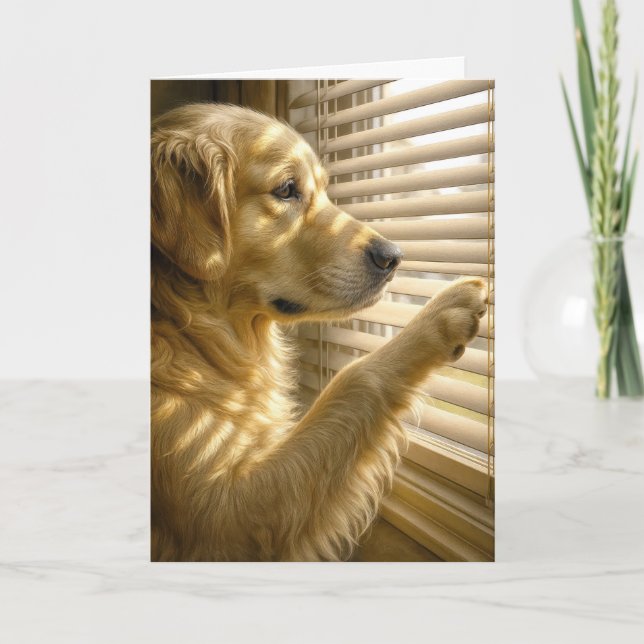 Carte Golden Retriever Peeking Through Blinds Birthday (Devant)