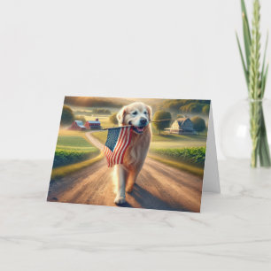Carte Golden Retriever portant un drapeau américain