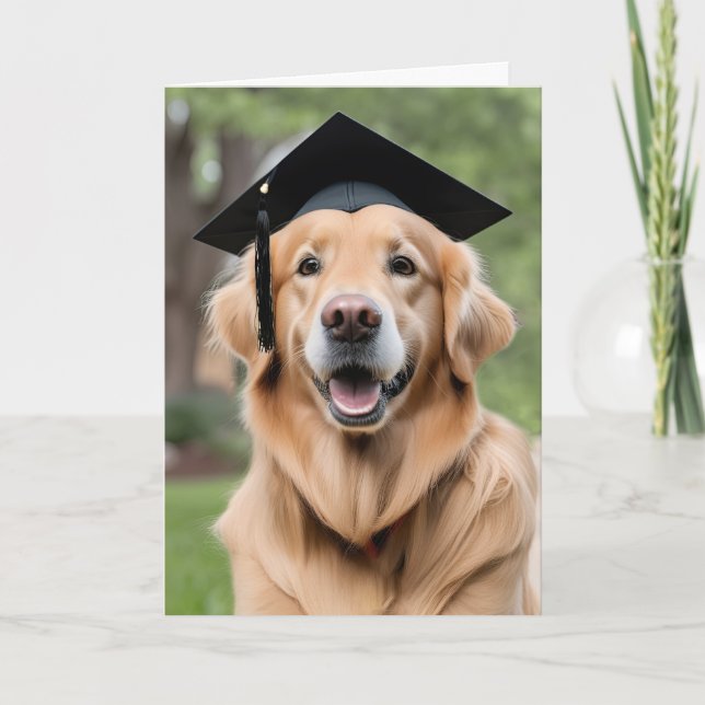 Carte Golden Retriever portant une casquette de graduati (Devant)