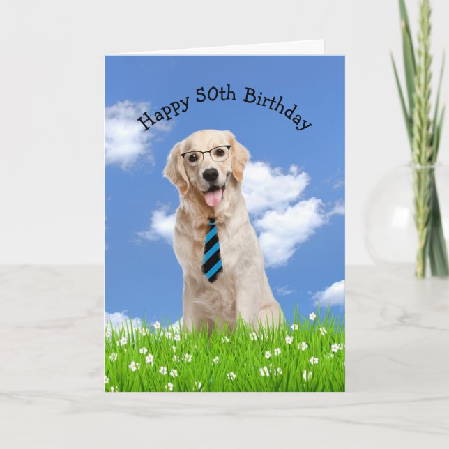 Carte Golden Retriever pour 50e anniversaire (Devant)