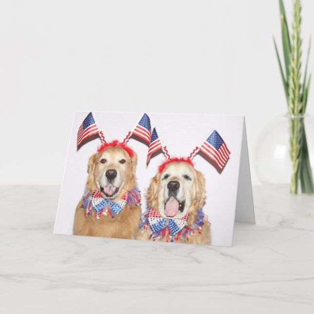 Carte Golden Retriever quatrième juillet drapeaux de vol (Devant)