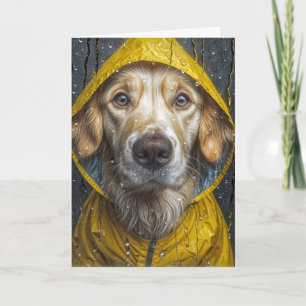 Carte Golden Retriever regarde par une fenêtre humide