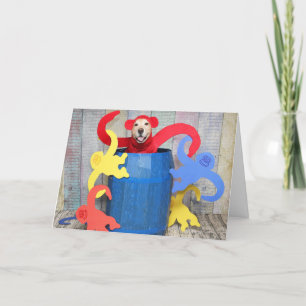 Carte Golden Retriever Singe Barrel Anniversaire 