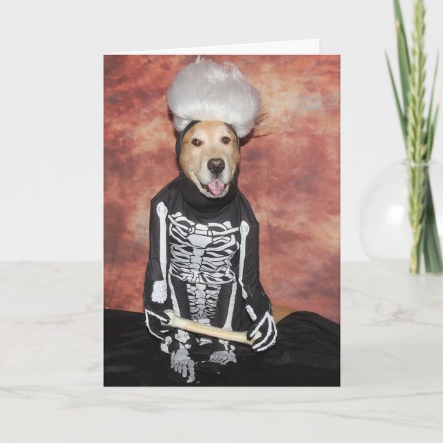 Carte Golden Retriever Squelette d'Halloween amusant (Devant)