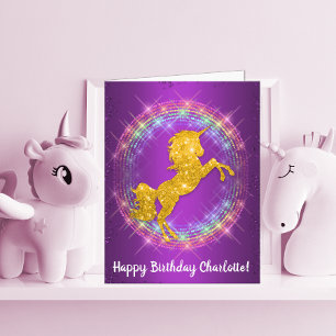 Carte Golden Unicorn arc-en-ciel s'étincelle à l'anniver
