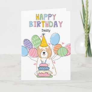 Carte Golden White Tibetan Terrier Chien fête d'annivers