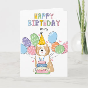 Carte Golden White Tibetan Terrier Chien fête d'annivers