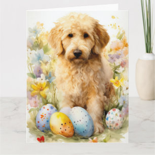 Carte Goldendoodle aux oeufs de Pâques