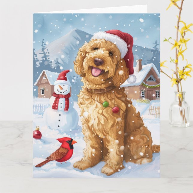 Carte Goldendoodle Winter Wonderland Christmas Joy (Fleur jaune)