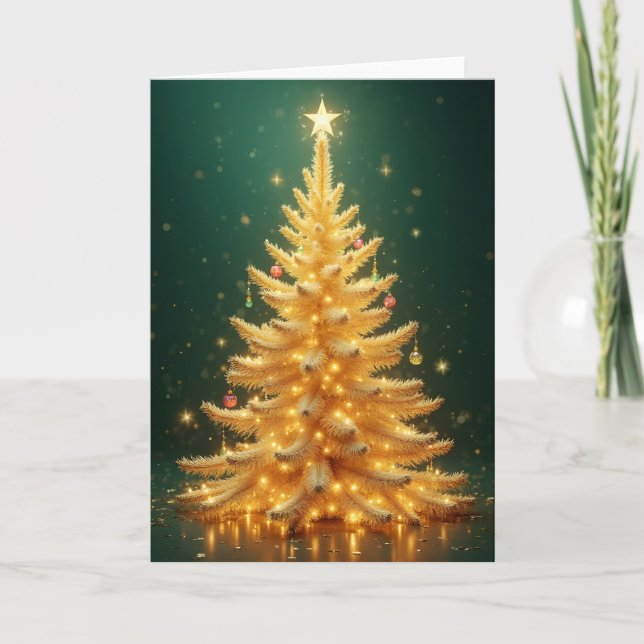 Carte Goldener Weihnachtsbaum mit Ornamenten (Devant)
