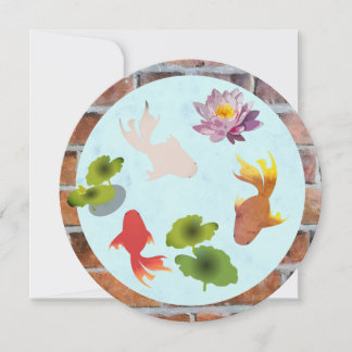 Carte Goldfish Pond Cute Round Flat Greeting Card