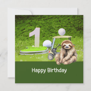 Carte Golf 1er anniversaire avec Sloth Golfer
