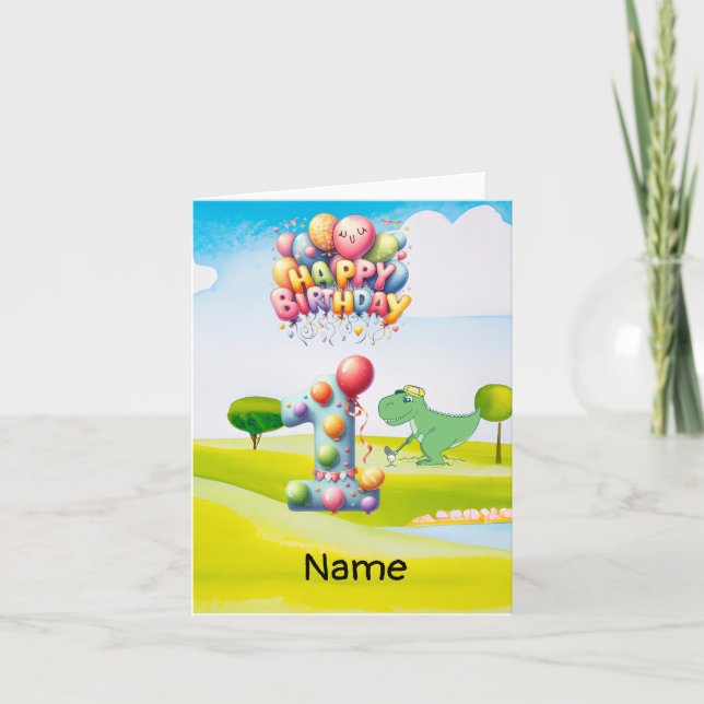 Carte Golf 1er anniversaire golfeur d'un an avec numéro (Devant)