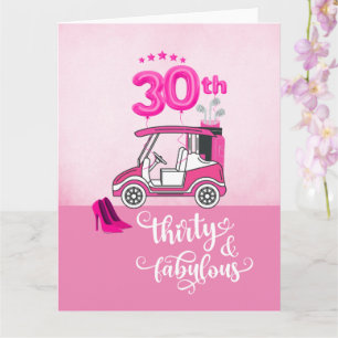 Carte Golf 30e anniversaire pour femme golfer thème rose