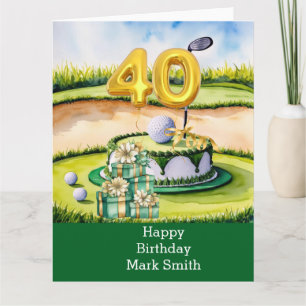 Carte Golf 40e anniversaire avec gâteau sur le terrain d