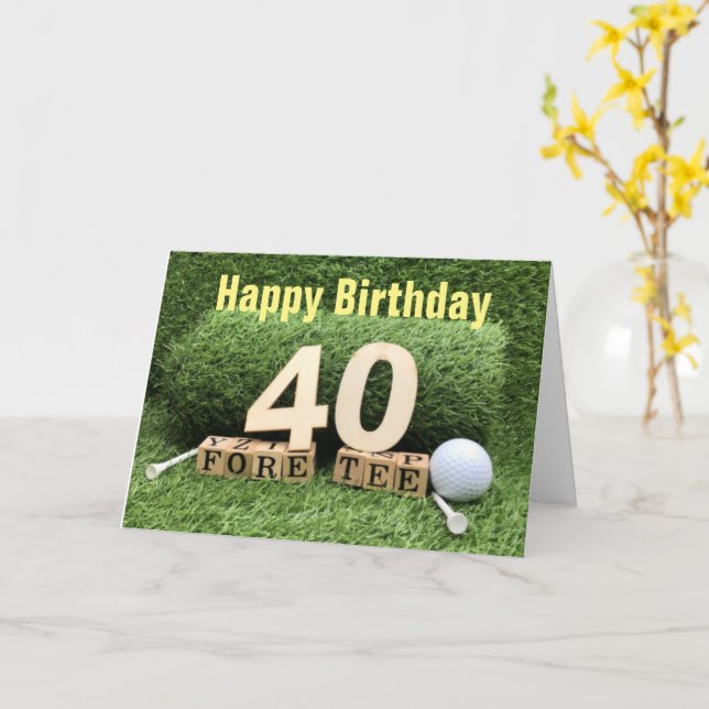 Carte Golf 40e anniversaire avec numéro et balle de golf (Fleur jaune)