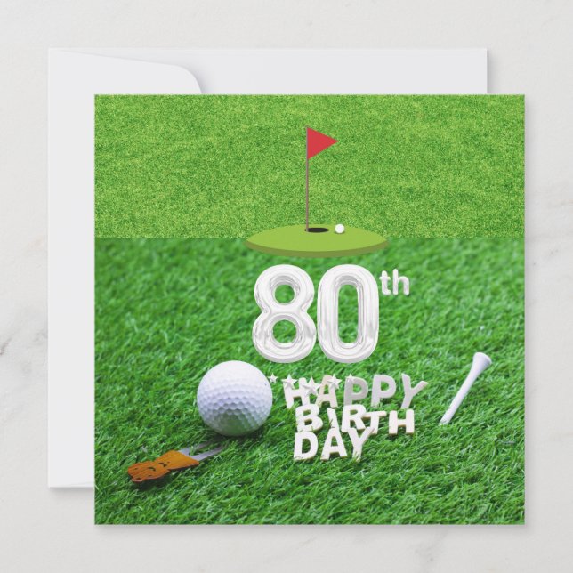 Carte Golf 80e anniversaire avec balle de golf pour golf (Devant)