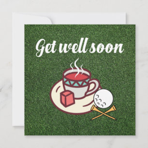 Carte Golf Allez-y bientôt avec une tasse de thé sur ver
