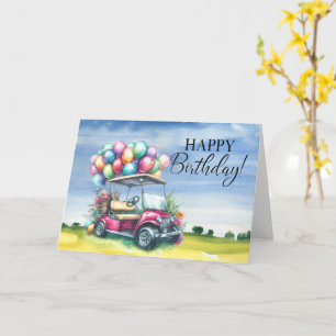 Carte Golf Anniversaire à Golfer avec voiturette de golf