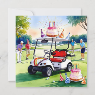 Carte Golf Anniversaire Thème avec voiturette de golf et
