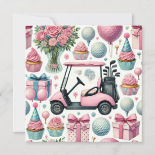 Carte Golf Anniversaire thème pour Lady Girl Pink Lover