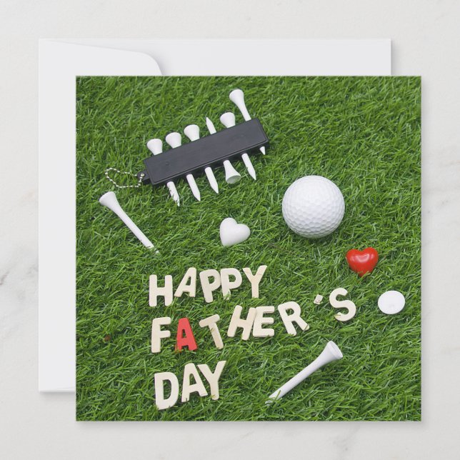 Carte Golf Bonne Fête des pères avec tee et balle en ver (Devant)
