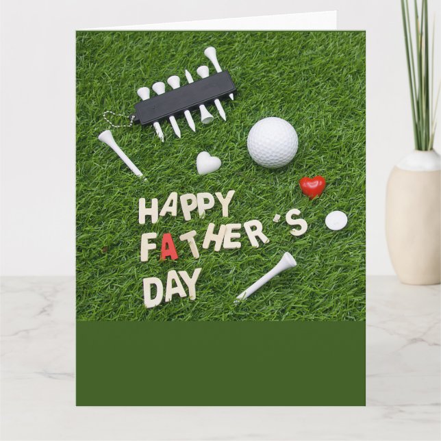 Carte Golf Bonne Fête des pères avec tee et balle en ver (Devant)