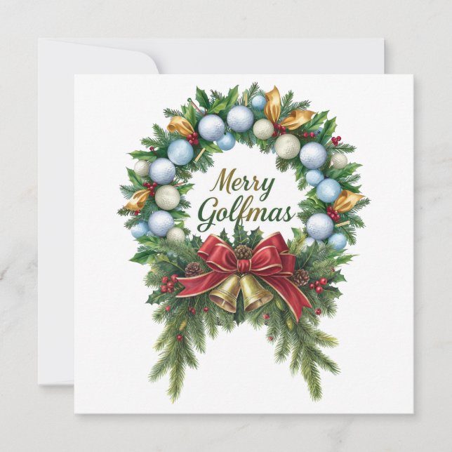 Carte Golf Christmas Wreath for Golfer with golf ball  (Devant)